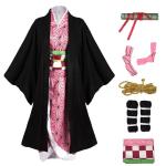 Women Anime Demon Slayer Cosplay Costume Dress Kamado Nezuko Demon Slayer Outfits Cloak Cape with Hairwear (Medium)