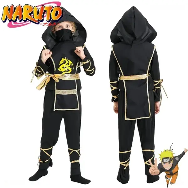 Naruto Ninja Cosplay Costume Children Clothing Sets Performance Child Dress Up Sleeve Top+Pant+Mask Suit Halloween Party Gift